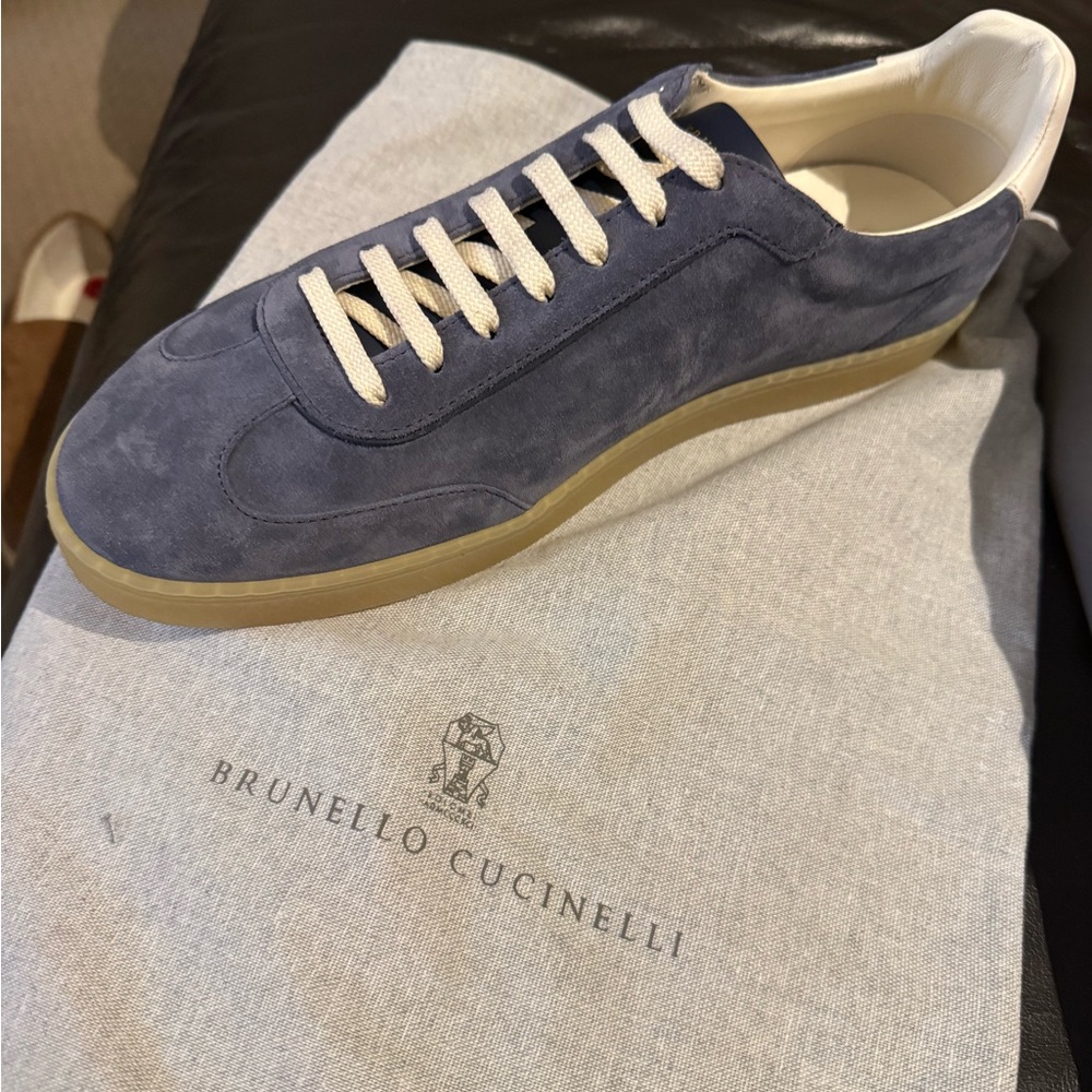 Authentic Brunello Cucinelli Navy Suede Sneakers